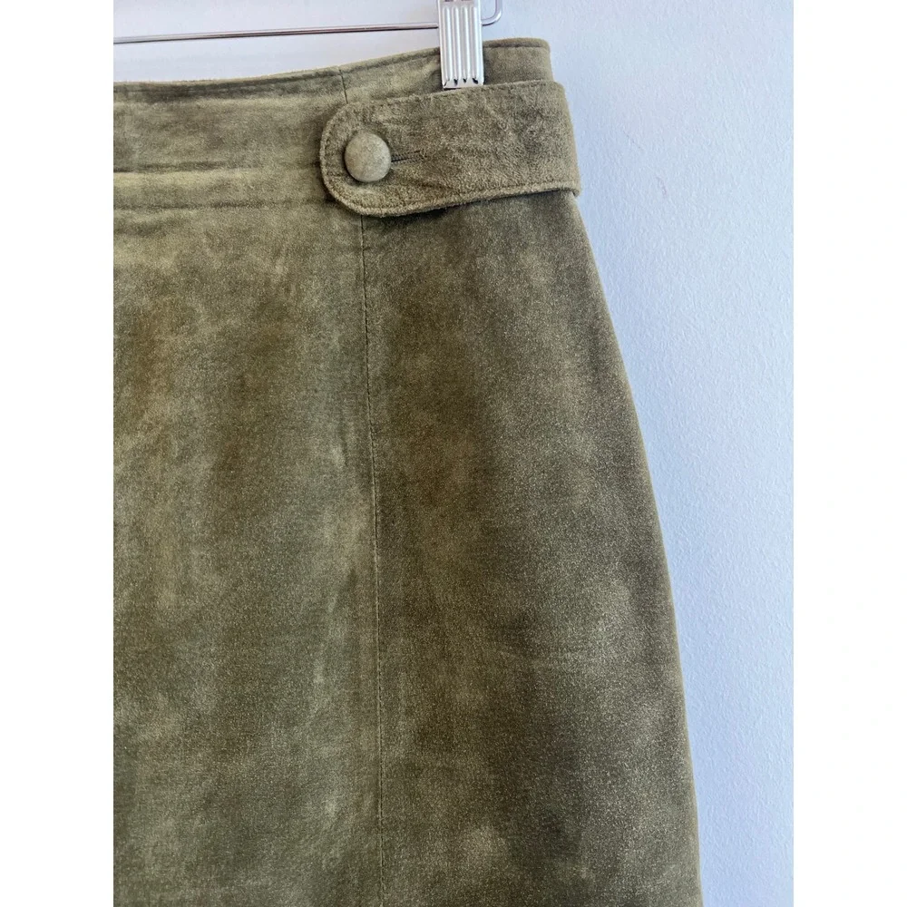 Vintage 70s 80s Evan Davies Olive Suede Pencil Midi Skirt 8 Leather Old Money